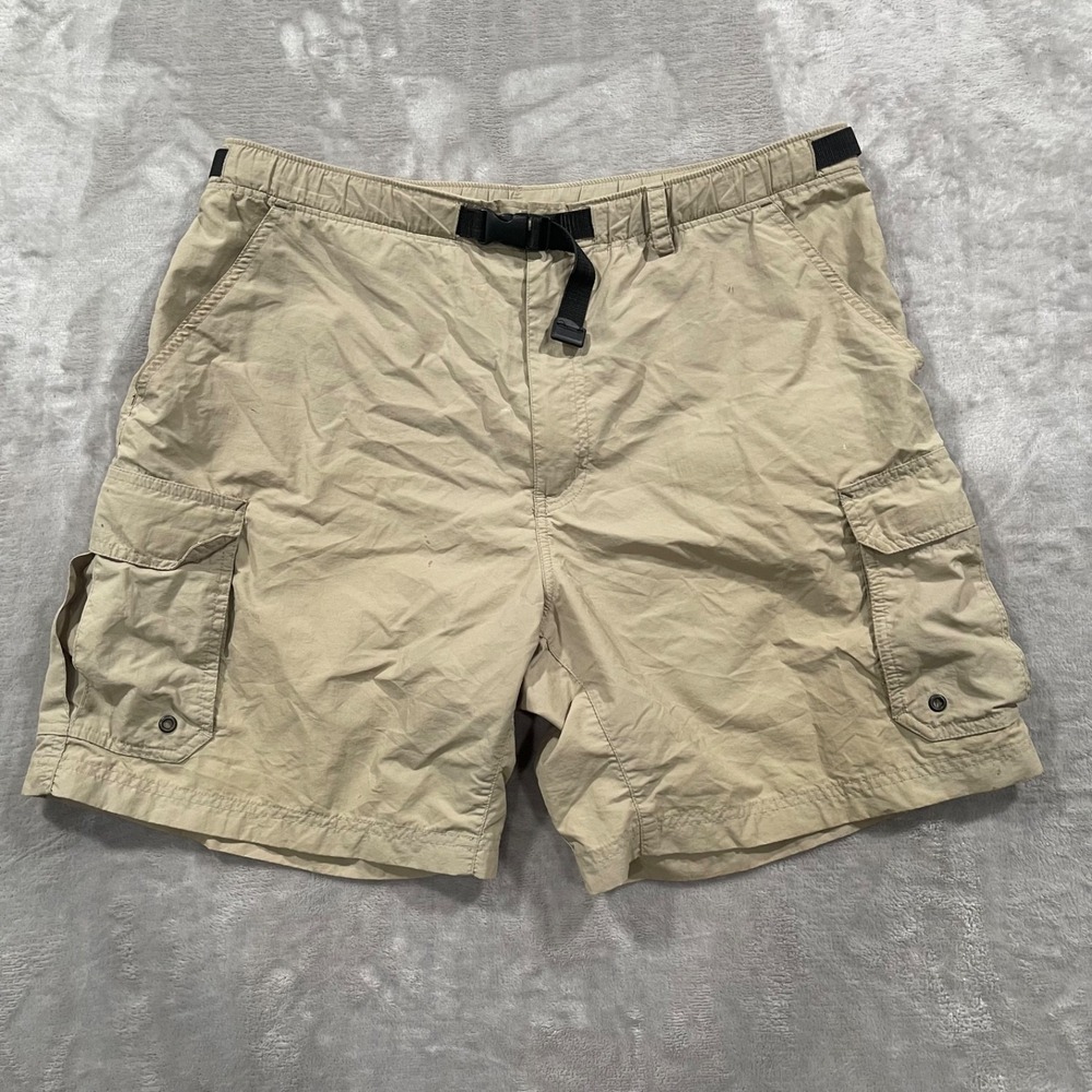 REI Shorts Mens LArge Beige Belted Cargo Hiking UPF 50 Outdoors